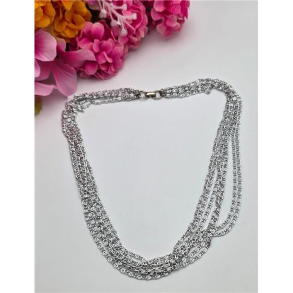 Vintage Sarah Coventry Silver Tone Paper Clip Chain Necklace 7 Strand 18 In